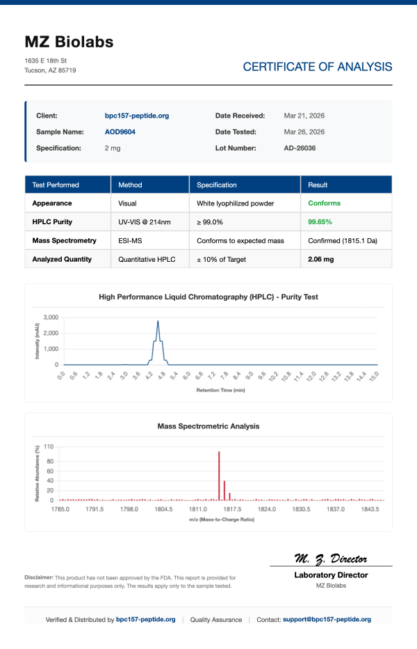 AOD9604 (Targeted Lipolysis) | 2mg - 10mg Vials | >99% Purity