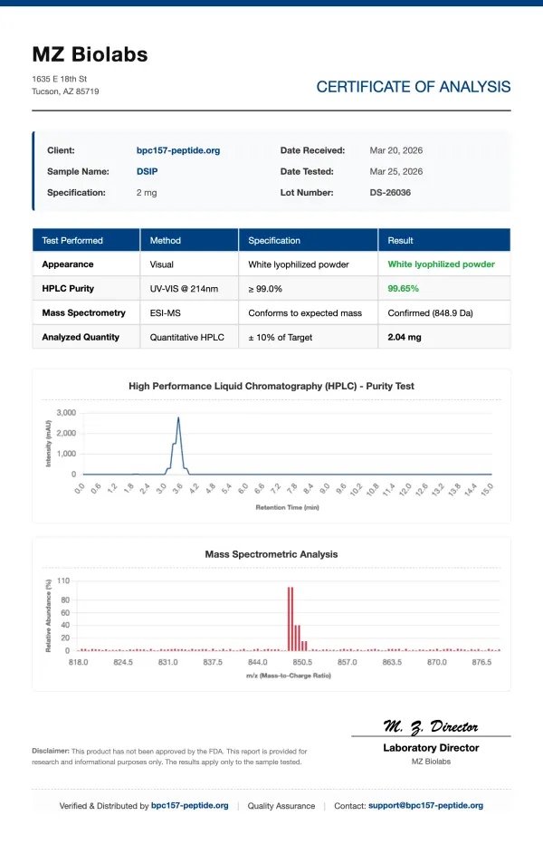 COA_DSIP_DS-26036 DSIP (Delta Sleep-Inducing Peptide) | 2mg - 15mg Vials | >99% Purity Sleep Peptide