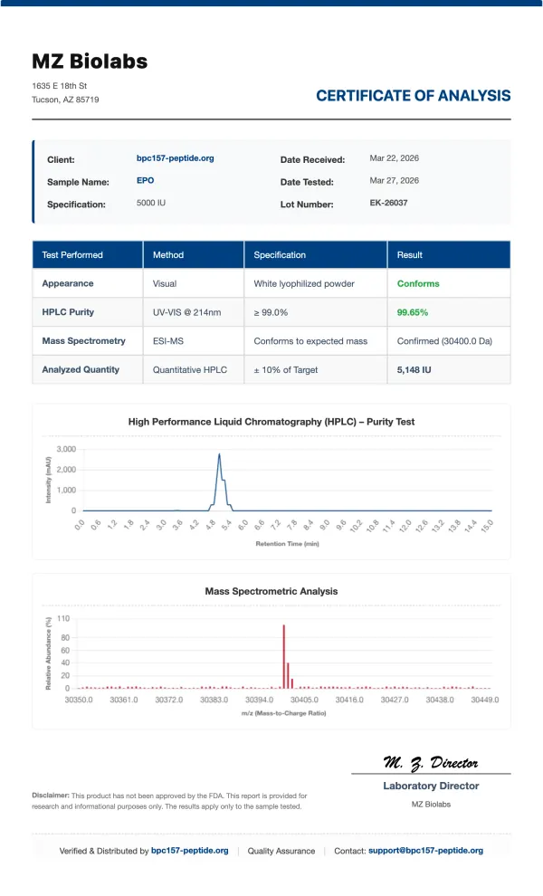 Erythropoietin (EPO) | 3000IU x 10 Vials | >99% Purity