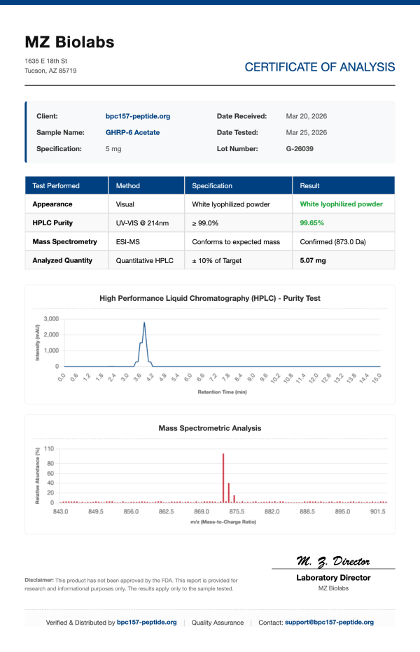COA_GHRP-6_Acetate_G-26039 GHRP-6 Acetate (Extreme Appetite & GH) | 5mg - 10mg | >99% Purity