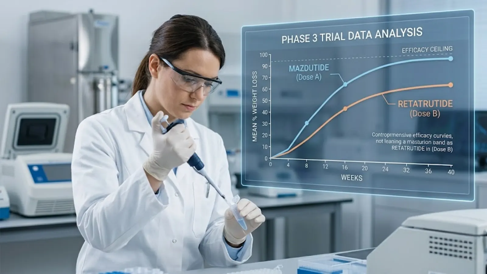 Clinical Graph Comparing Mazdutide vs Retatrutide Efficacy Curves