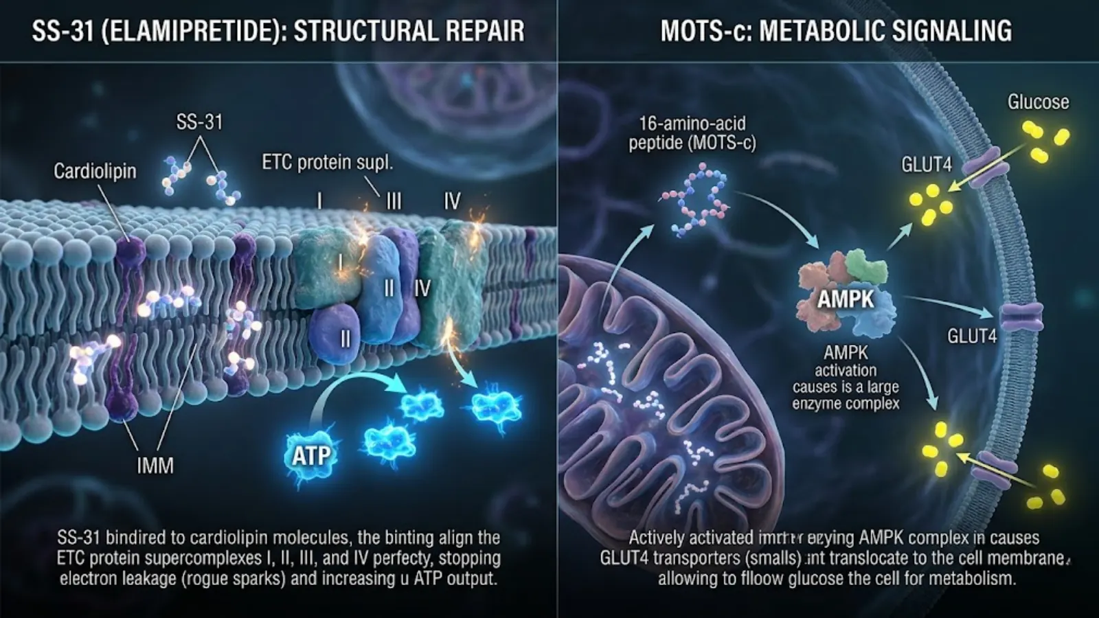 Conceptual molecular mechanism comparison of SS-31 and MOTS-c