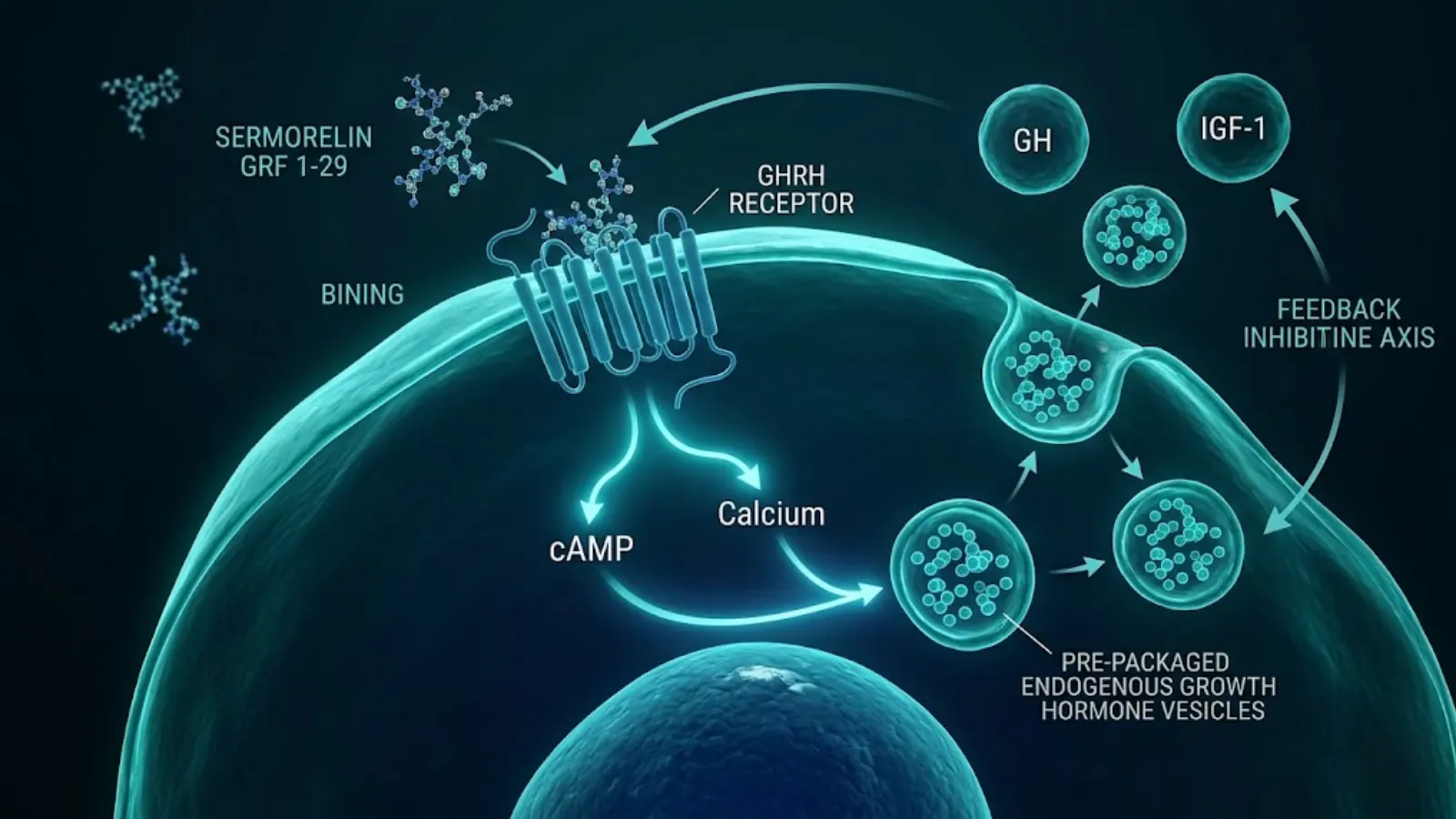 Conceptual molecular mechanism showing the Sermorelin Axis and Exogenous HGH bypass