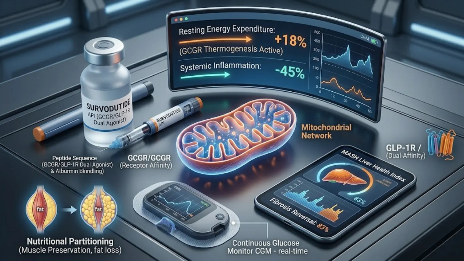 Advanced Biohacking Flat Lay with Survodutide