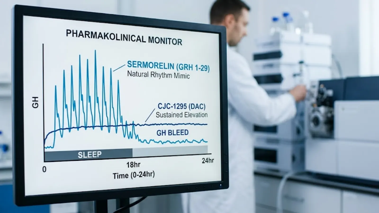 Pharmacokinetic graph comparing Sermorelin pulsatile release vs CJC-1295 DAC GH Bleed