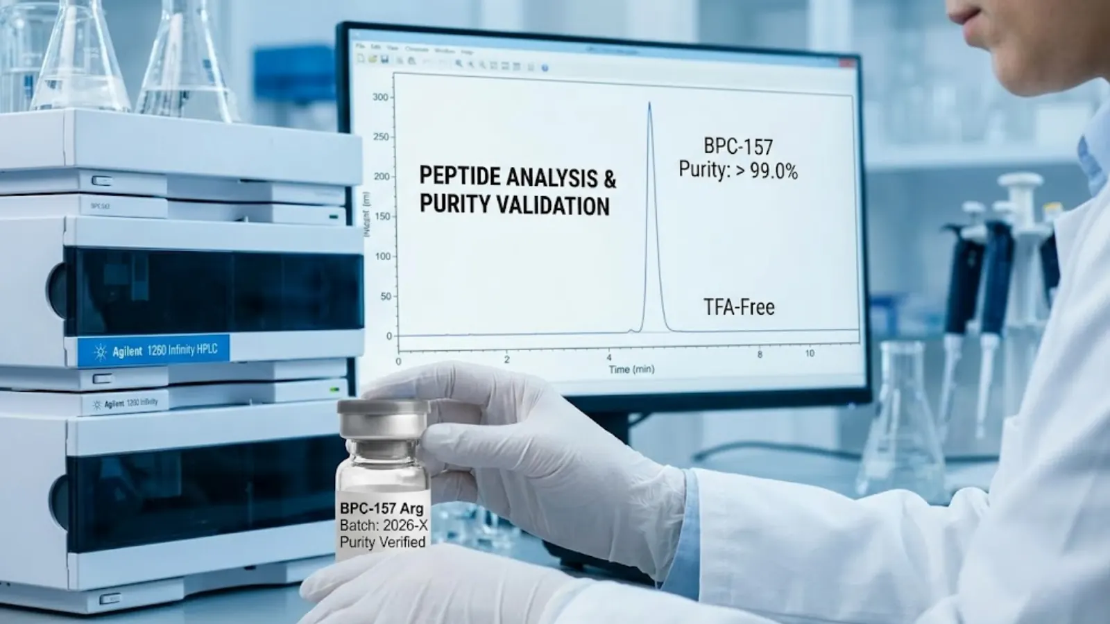 Laboratory purity verification setting with HPLC chromatogram