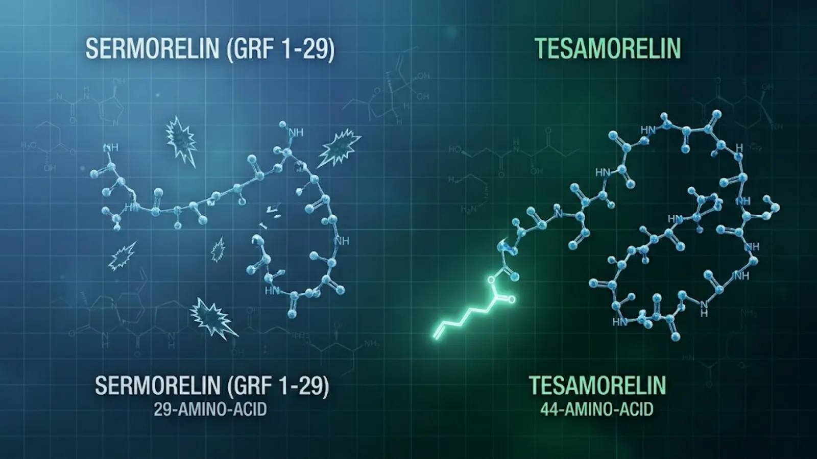 Sermorelin vs Tesamorelin molecular structure comparison