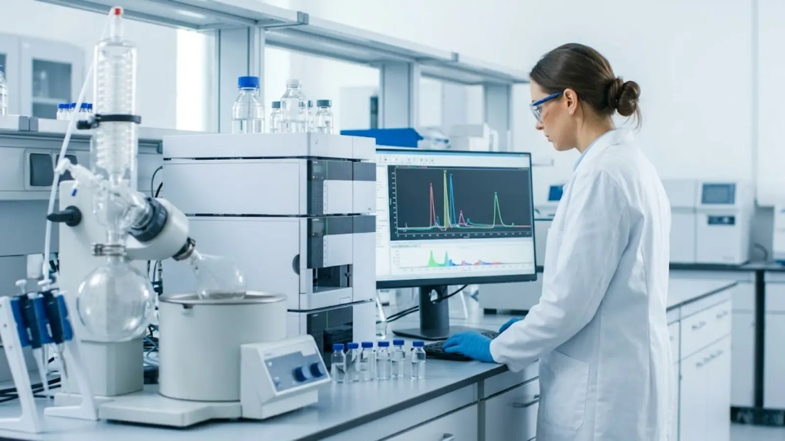 Professional laboratory setting emphasizing the importance of HPLC purity testing for research peptides.