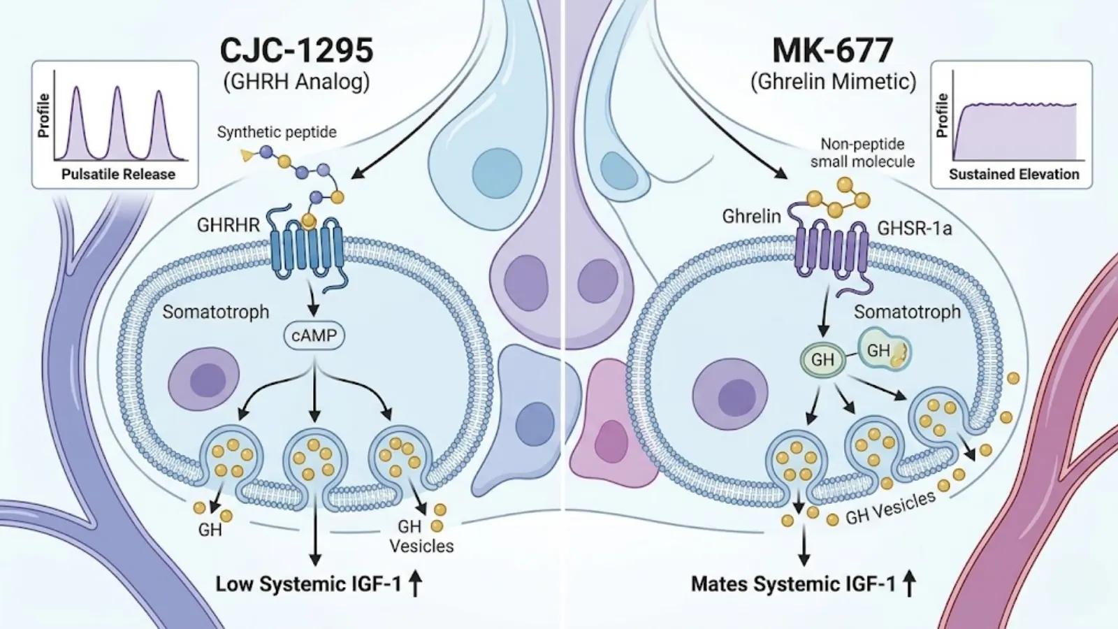 Conceptual molecular mechanism of CJC-1295 vs MK-677
