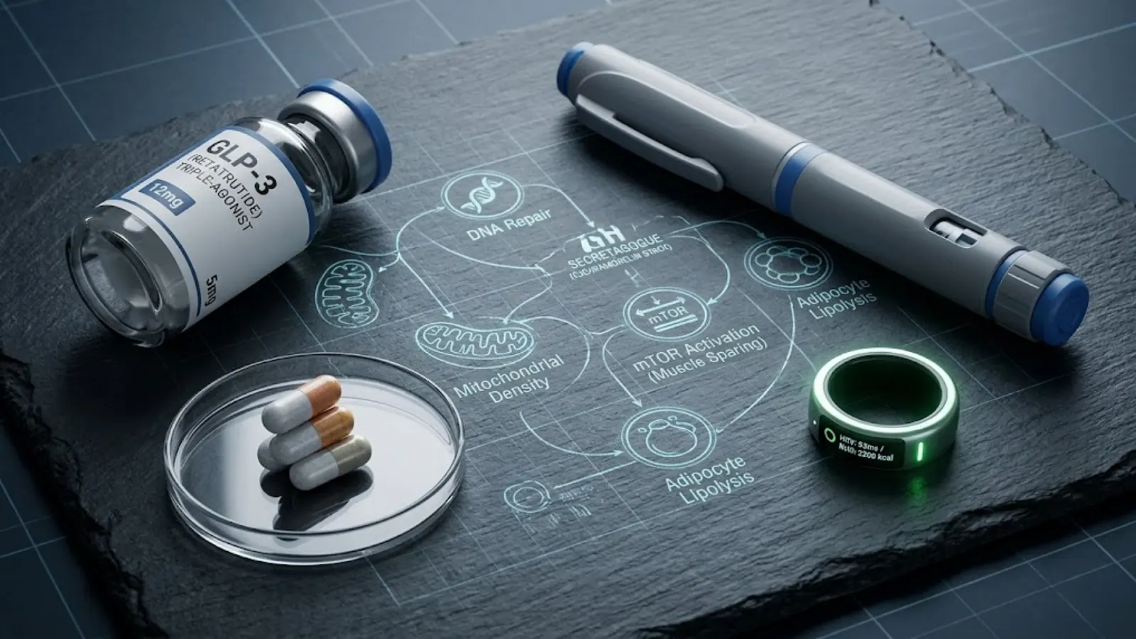 Advanced Biohacking and Peptide Optimization Flat Lay