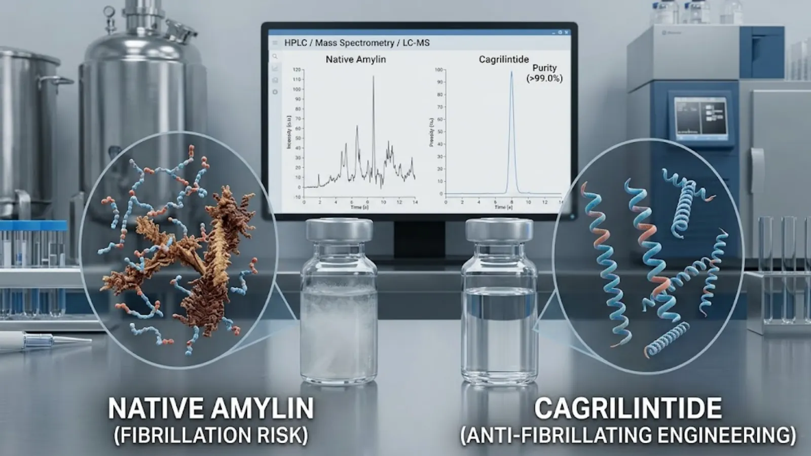 Lab synthesis and fibrillation risk of Native Amylin vs Cagrilintide