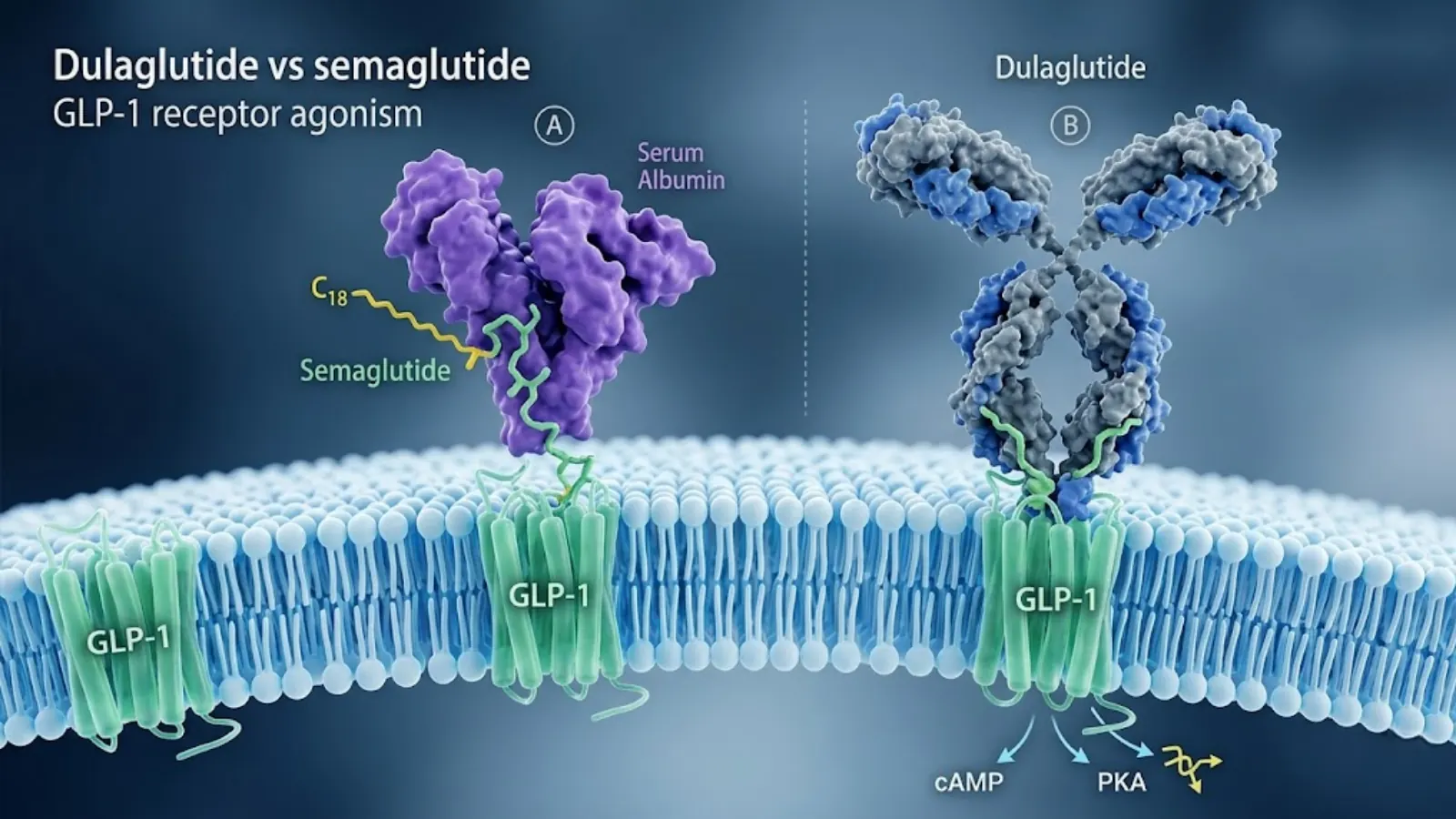 Conceptual Molecular Mechanism of Dulaglutide vs Semaglutide