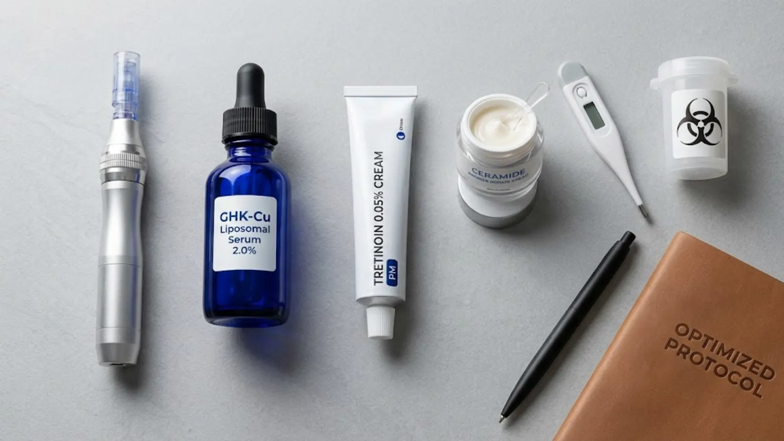 Synergistic AM/PM protocol layering timeline for peptides and retinoids
