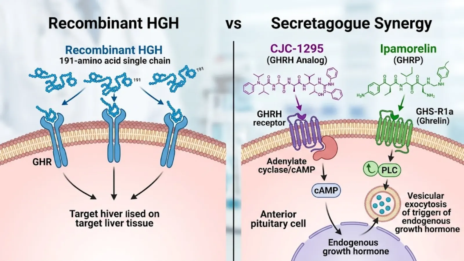 Molecular Mechanism Diagram of HGH vs. Peptides
